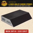 thumbnail image 2 of Dura-Gold 220 Grit 4-Sided Hand Sanding Block Sponges with Angled Edge, Box of 6 - Performance Flex 3.9" x 2.75" x 1" Wet or Dry Flexible Sandpaper Abrasive Pads - Wood, Drywall, Metal Auto Paint, 2 of 6