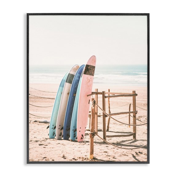 Stupell Industries Tropical Retro Beach Surfboards Leaning Black Framed Giclee Art, 11 x 14, by Sisi and Seb