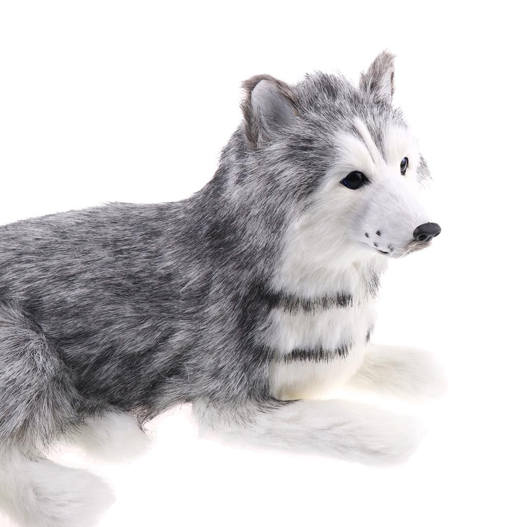 New Realistic Faux Fur Lying Husky Animal Teaching Model Figures Home Décor 