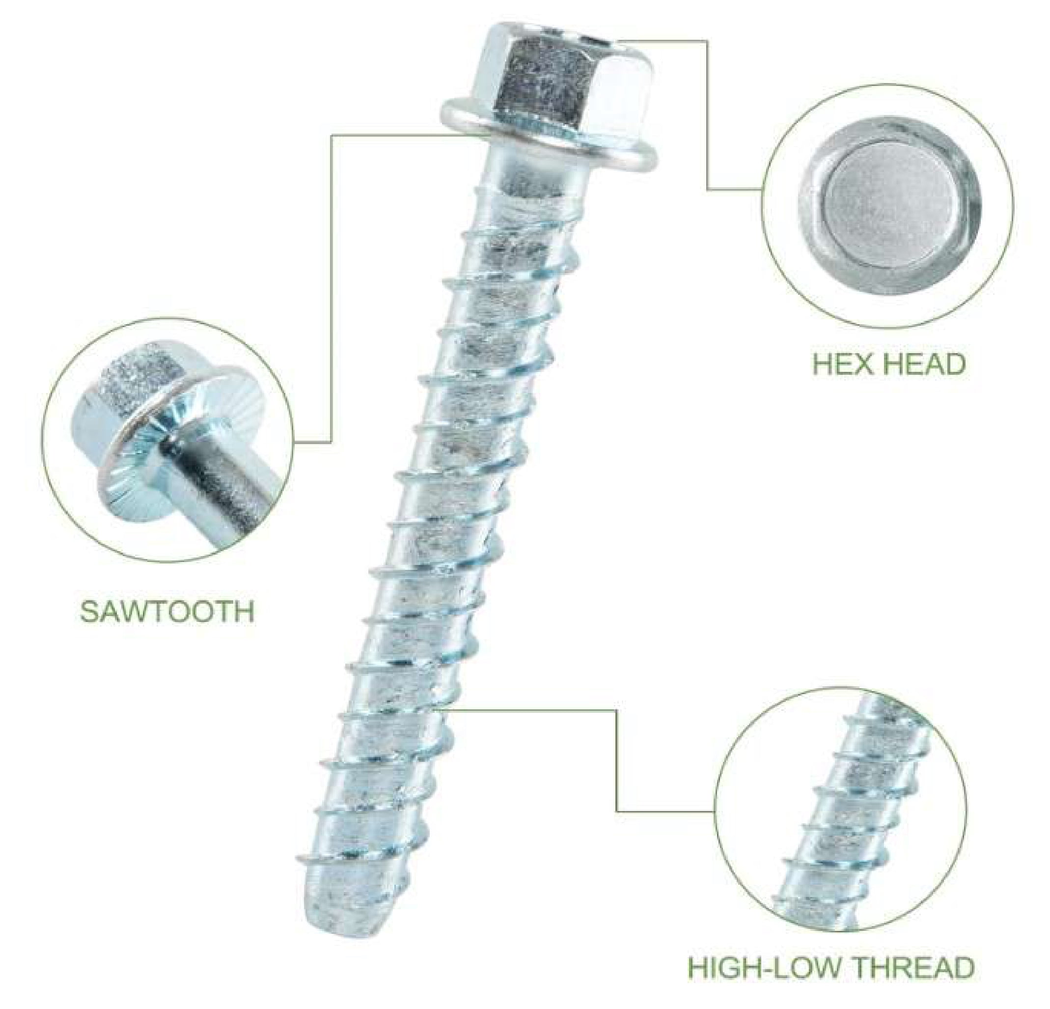 3/8" x 3" Heavy Duty Concrete Anchor Bolts Screws (24 PACK) Zinc Plated for Masonry, Cement, Bricks, or Blocks