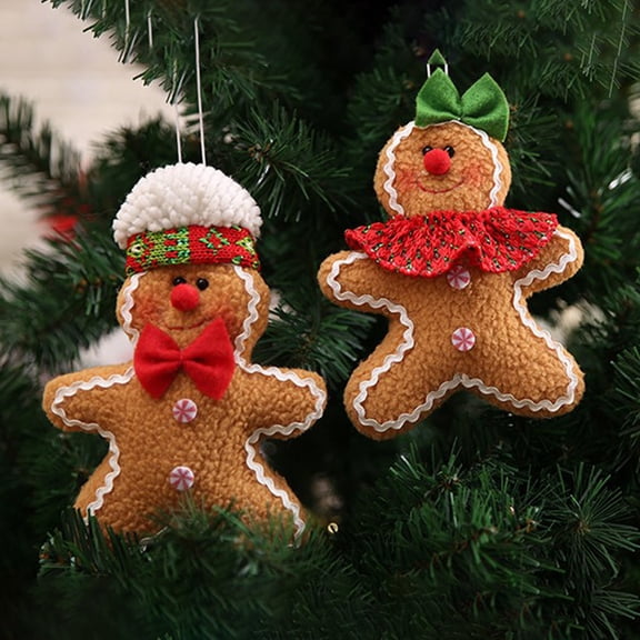 SOPOTUTU Wool Felt Gingerbread Ornaments Set of 2 Christmas Holiday Party Decorations