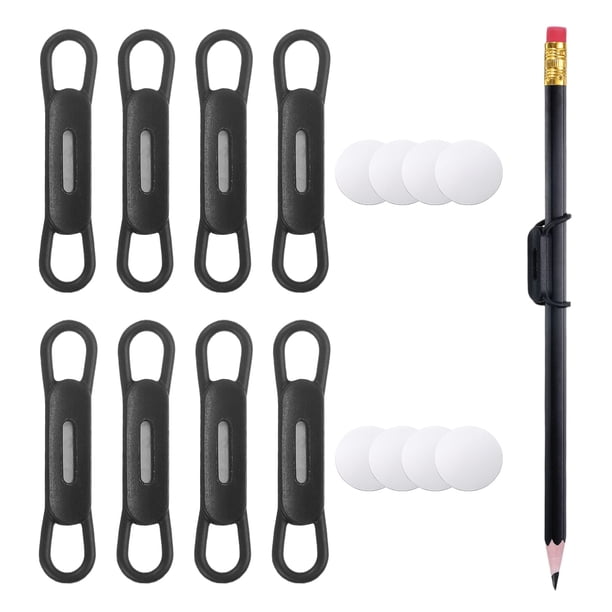 Juego de 8 soportes magnéticos para bolígrafos Uxcell, soporte magnético de silicona para refrigerador, pizarra blanca, escritorio, portapapeles, negro
