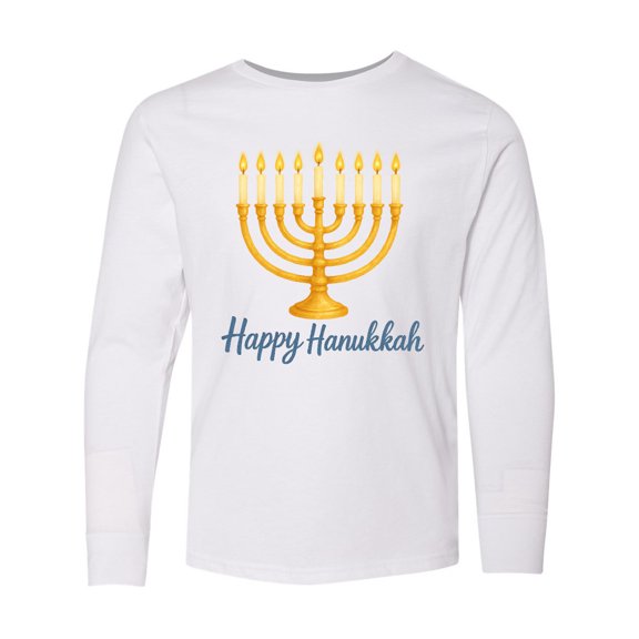 Inktastic Happy Hanukkah Menorah Lighting Long Sleeve Youth T-Shirt