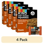 (4 pack) KIND Soft Baked Gluten Free Peanut Butter Almond Flour Blondie Squares, 1.4 oz, 6 Count