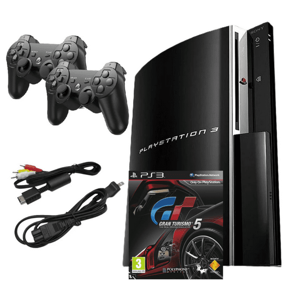 Restored Sony Playstation 3 PS3 Console Original 80GB Black with Gran Turismo 5 and Two Retrofam Controllers (Refurbished)
