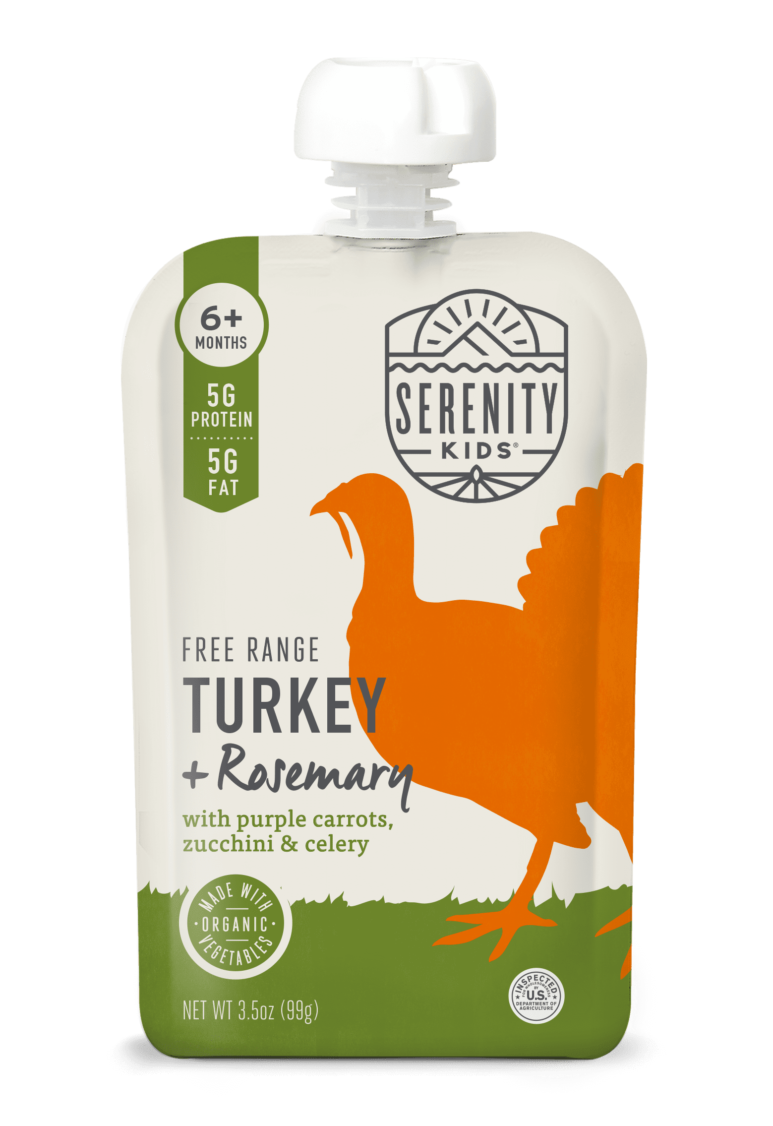 (12 pack) Serenity Kids Stage 2 Baby Food Pouch, Free Range Turkey & Organic Vegetables with Rosemary, 3.5oz
