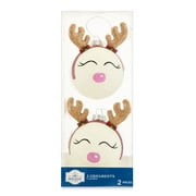 Holiday Time 2pk Glass Reindeer Ornament