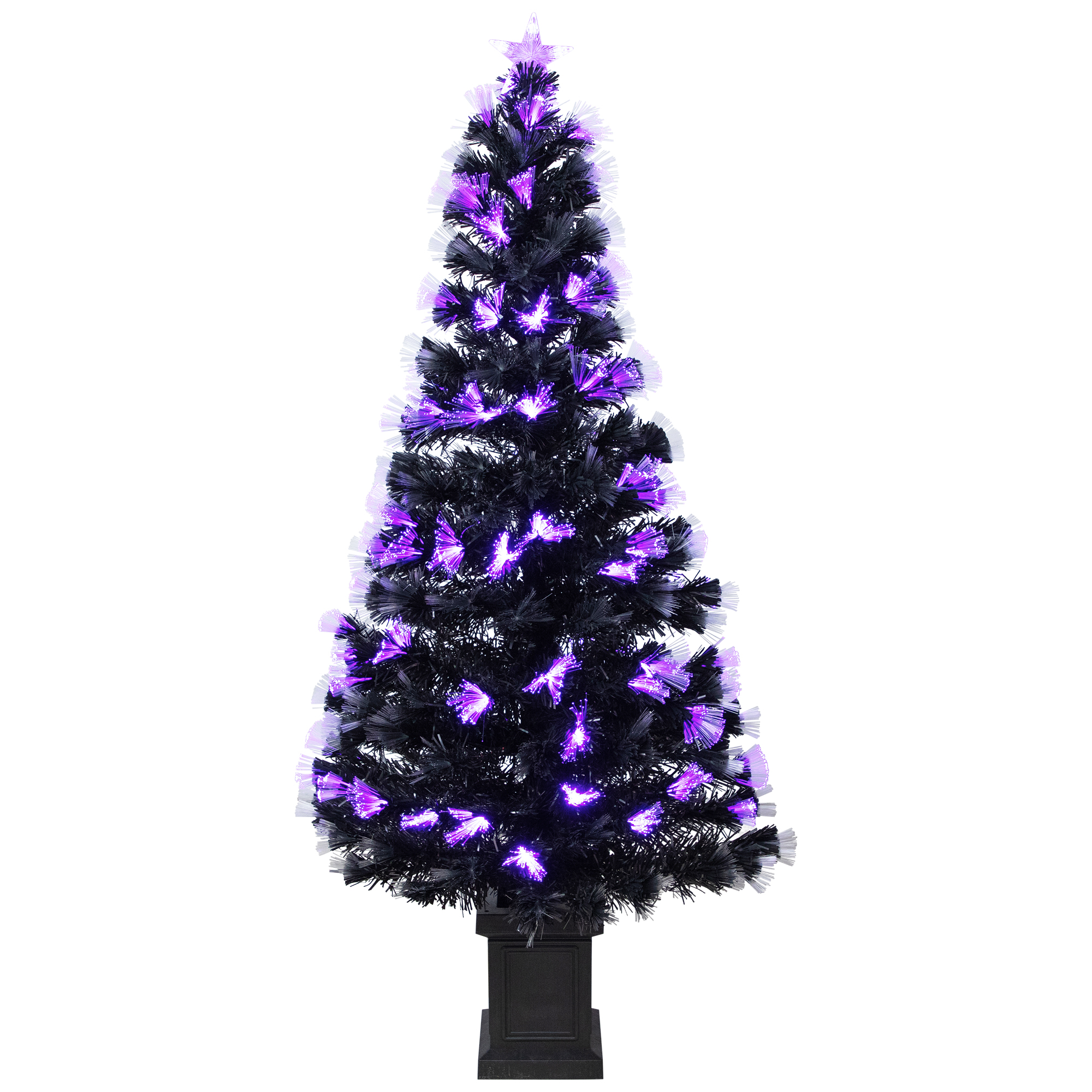 8-Function Fiber Optic Artificial Pine Potted Halloween Tree - 5' - Black - Orange and Purple LED