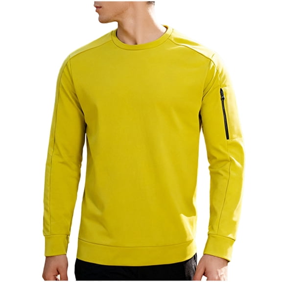 Chiccall Sweatshirts for Men Long Sleeve Crew Neck Athletic Pullover Solid Casual Workout Shirts with Zipper Pocket
