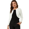 thumbnail image 1 of Cárdigan Crop Top Dobladillo Curvo Frente Abierto Bolero Encogimiento Hombros Para Mujer Blanco L, 1 of 6