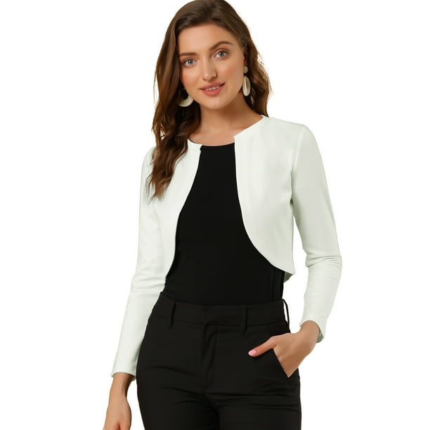 Cárdigan Crop Top Dobladillo Curvo Frente Abierto Bolero Encogimiento Hombros Para Mujer Blanco L