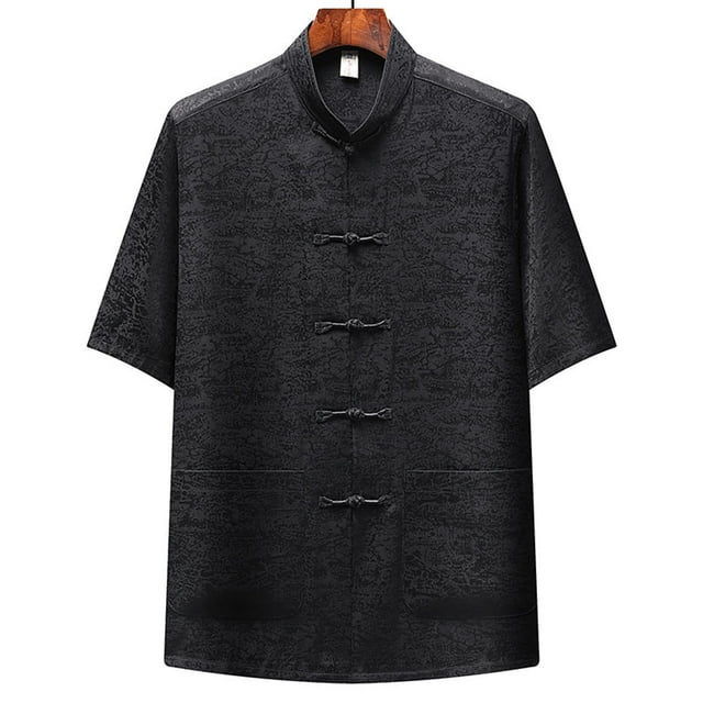 pstuiky Camisas de manga corta para hombre, Camisa informal de manga corta, cuello alto, lisa y cómoda para hombre camisetas de hombre xxl