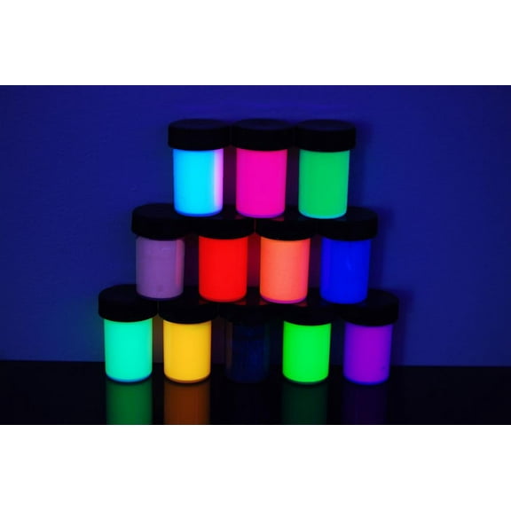 DirectGlow 3/4oz Set UV Blacklight Reactive Fluorescent Neon Acrylic Paints (12 Color Assortment)