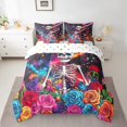 thumbnail image 2 of Gothic Skull Bedding Set Galaxy Starry Sky Planet Bed In A Bag With Sheets Romantic Colorful Rose Flower Full Comforter Set 7 Piece For Kids Boys Girls Room Decor,Skull Print Bed Set, 2 of 5