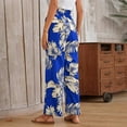 thumbnail image 5 of Mlqidk Pants for Women Tropical Loose Fit High Waisted Pant DrawstringWide-Leg Beach Pants Summer Boho Floral Print Trousers with Pockets Royal Blue S, 5 of 5