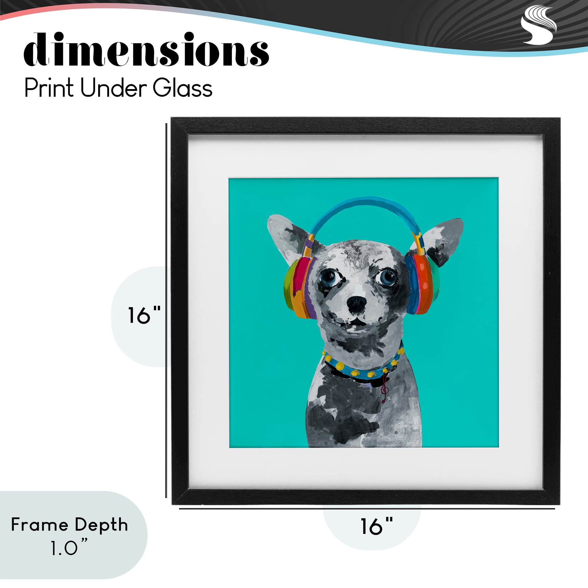 Stupell Industries Jammin' Pup on Blue Black Framed Print Under Glass, design by Lorenzo Collective