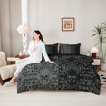 thumbnail image 5 of Homewish Gothic Skull 7pcs Queen Bedding,Victorian Damask Bedding Comforter Set Queen,Gray Black,Halloween Bed Set,Black Reversible, 5 of 8