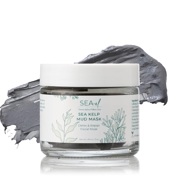 Sea-el Sea Kelp Mud Mascarilla facial Cuidado de la piel Carbón activado y arcilla bentonita Desintoxicación y reparación Mascarilla facial Calmante Hidratación Boost - Cúrcuma y aloe Essentials de br