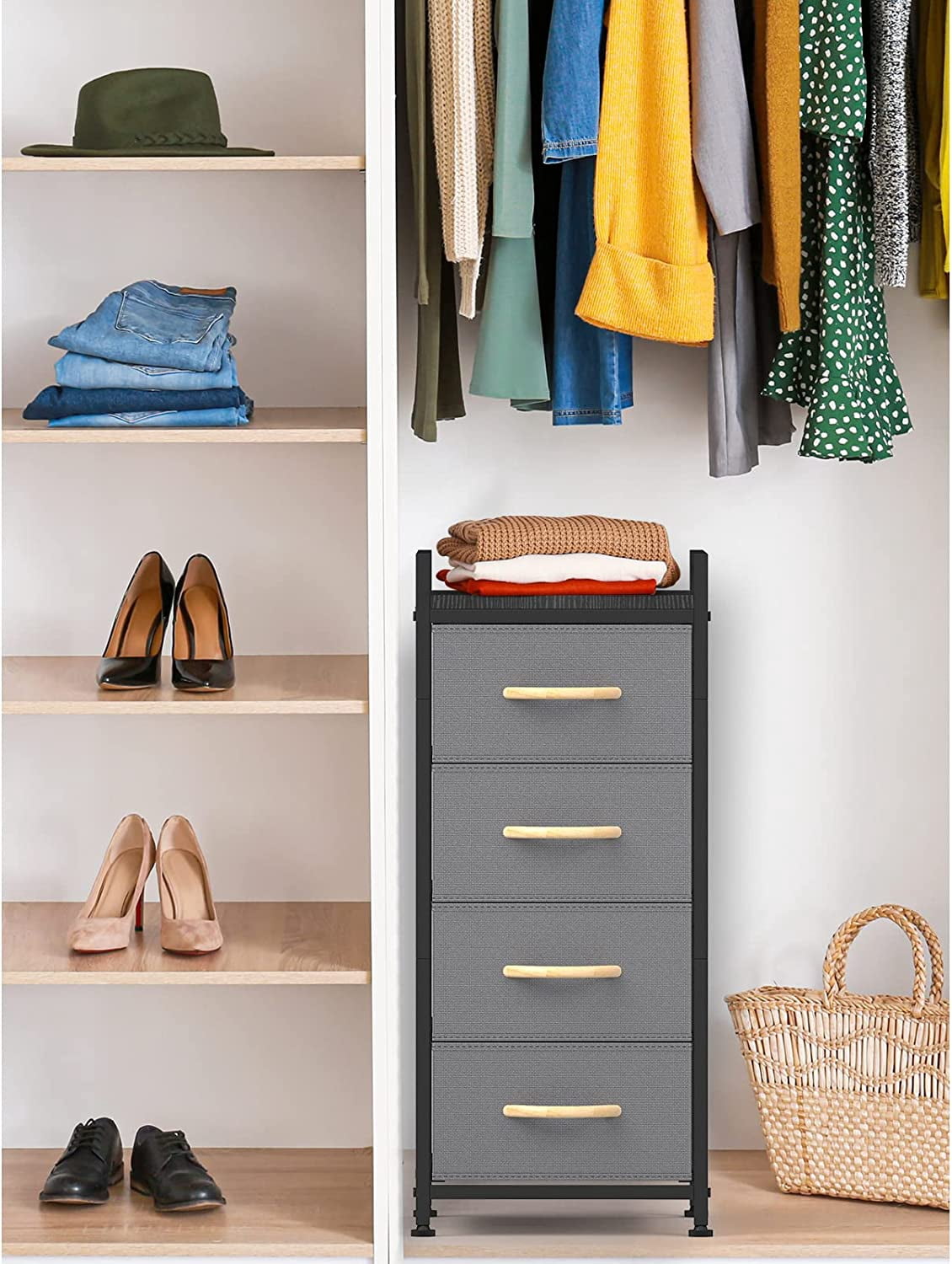 Oumilen Adult 4 Tier Drawer Closet Organizer Tower Clothing Storage Drawers, Gray