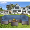 thumbnail image 7 of Gotland 7 Piece Patio Conversation Set,Rattan Wicker Outdoor Furniture Patio Sectional Sofa Navy Blue, 7 of 7