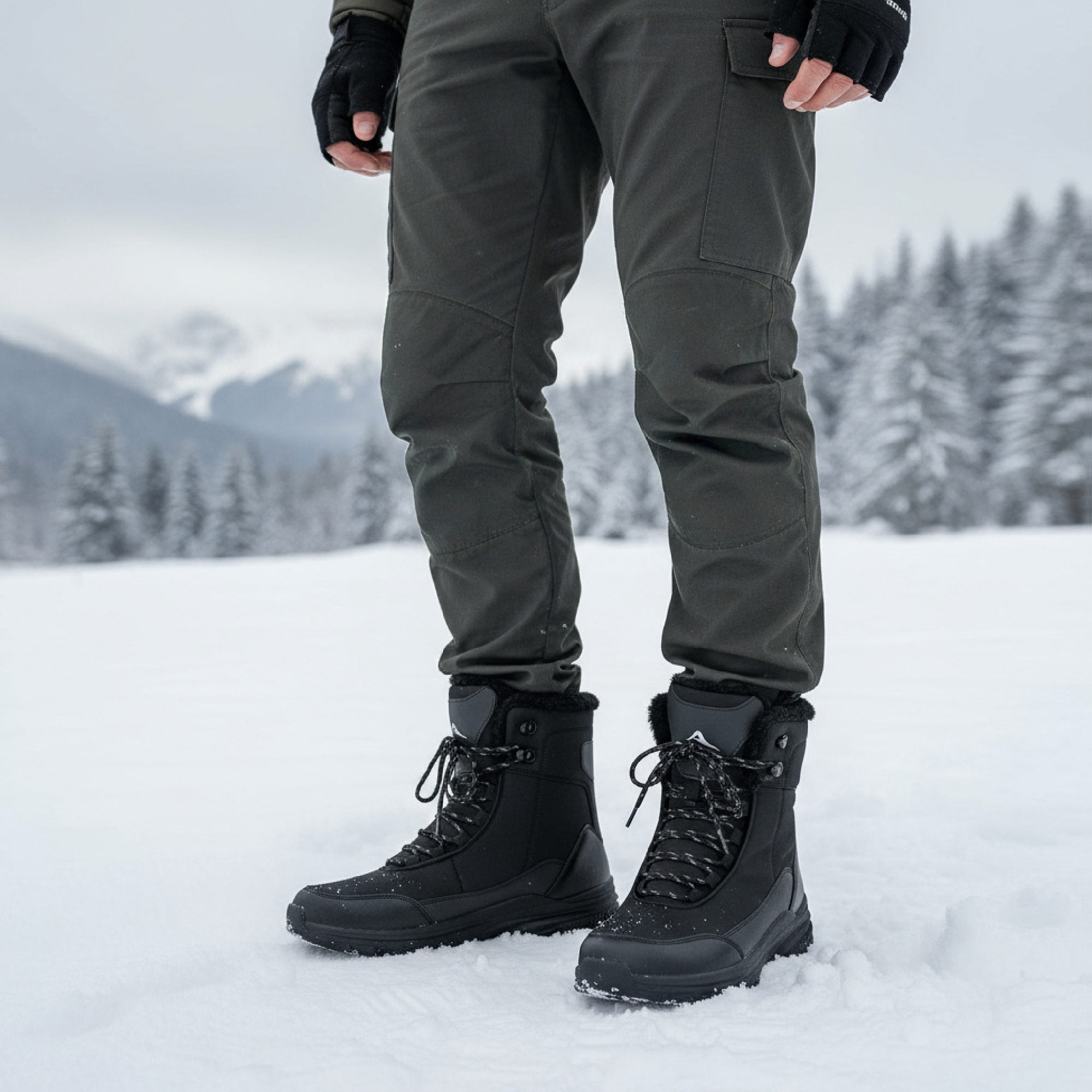 Ecetana Snow Boots for Men Winter Warm Faux Fur Lined Ankle Boots Outdoor Hiking Shoes