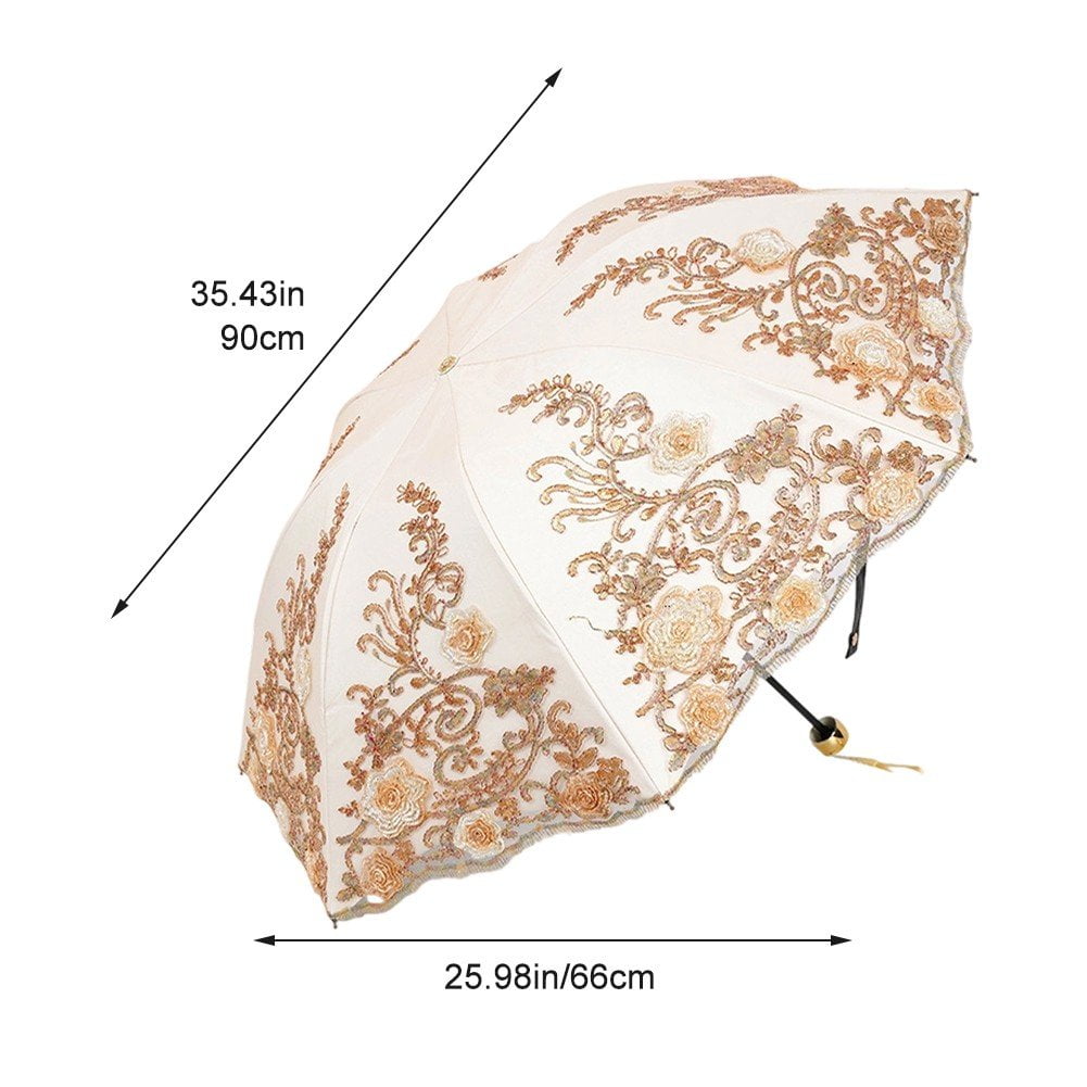 Lace Embroidery Sun Umbrella Ladies Anti-UV Umbrella Folding Parasol Umbrella Vintage Flower Embroidery Umbrella Sun/Rain/Snow Folding Umbrella