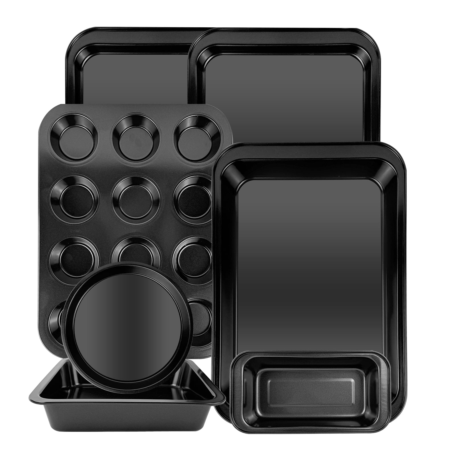 Godance Baking Pans Set, 7-Piece Nonstick Bakeware Sheets Set, Including Cookie Sheet, Deep Roaster Pan, Square Pan, Loaf Pan, Muffin Pan, Carbon Steel Baking Set, Oven Pans for Cooking (Dark Gray)