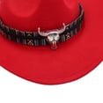 thumbnail image 4 of Xudanell Western Cowboy Hat for Kids Boys Girl Roll Up Fedora Hat with Buckle Belt (Red, 3-8 Years), 4 of 4