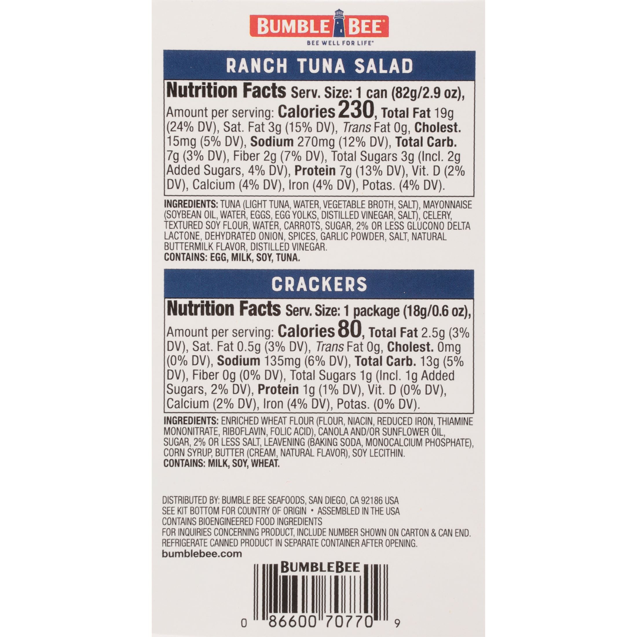 (12 pack) Bumble Bee Snack on the Run, Ranch Flavored Tuna Salad, Ready to Eat Kit, 3.5 Oz Box