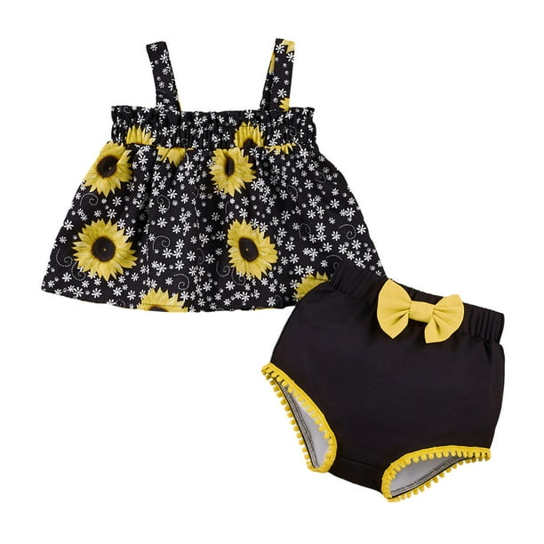 Conjunto de ropa de verano para niña, Tops sin mangas y pantalones cortos, trajes de verano estampados para niños, conjunto de ropa para niña para 12 a 18 meses