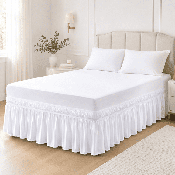 Wrap Around Ruffled Bed Skirt 15 Inch for Twin Size Beds,White