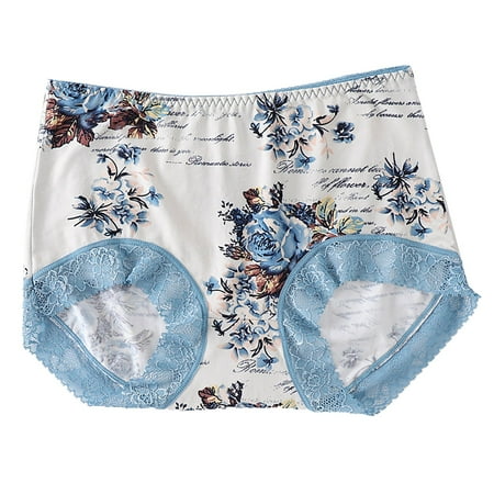 MITCOWBOY Womens Underwear Women s Plus Size Lace Fabric Retro Printed High Stretch Underwear Seamless Underwear For Women Womens Sexy Underwear Blue XL Clearance
