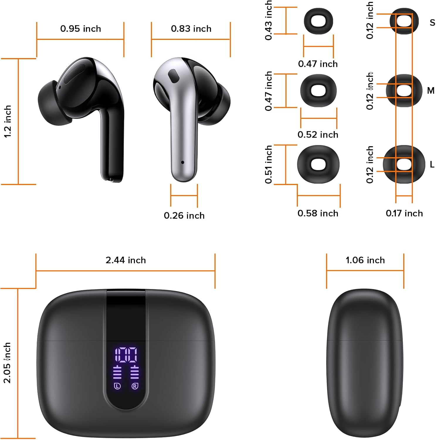 TAGRY Bluetooth Headphones True Wireless Earbuds 60H Playback LED Power Display Earphones with Wireless Charging Case IPX5 Waterproof in-Ear Ear buds with Mic for TV Smart Phone Laptop