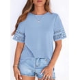 thumbnail image 3 of PRETTYGARDEN Summer Tops for Women Lace Short Sleeve T-Shirts Casual Blouses Spring Fashion Clothes Vacation Outfits, 3 of 8