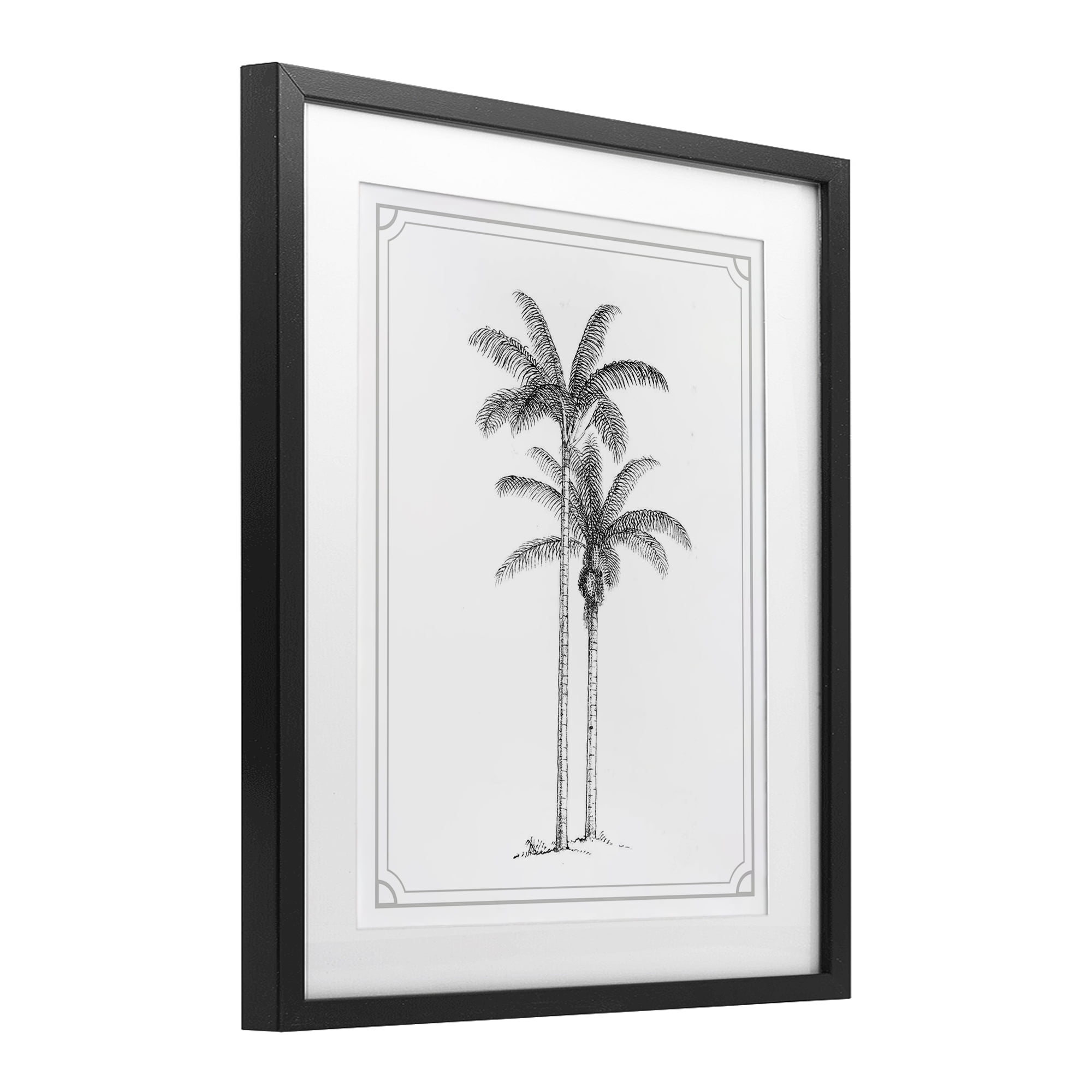 Vintage Simple Palm Tree Black Framed Print Under Glass, design by Lettered and Lined