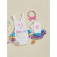thumbnail image 5 of BemeyourBBs Baby Girls Half Birthday Outfit Baby Girl First Birthday Clothes Sleeveless Letter Donut Strawberry Print Romper with Bow Headband and Leg Warmers Set 3Pcs, 5 of 9