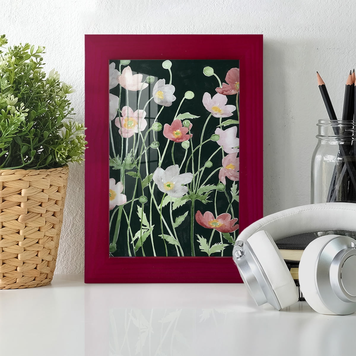 Anemone Dance I -Framed Print w/glass-Cherry Red
