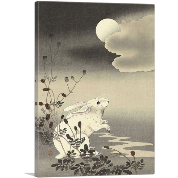 ARTCANVAS White Rabbit Canvas Art Print by Ohara Koson - Size: 40" x 26" (0.75" Deep)