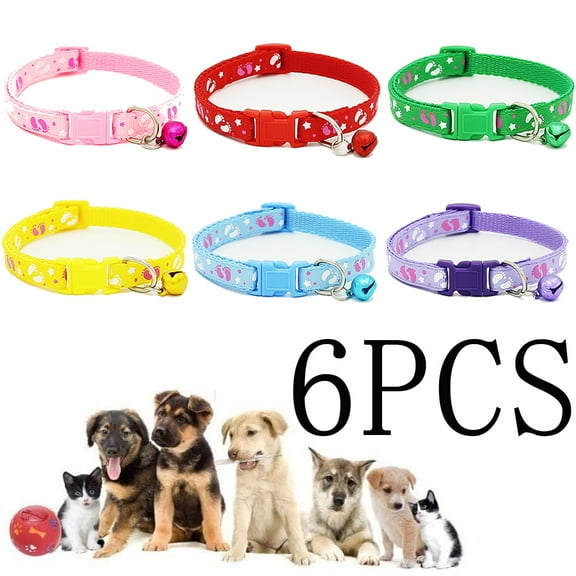 Yirtree Puppy Collars - Super Soft Nylon Whelping Puppy Collars - Adjustable Litter Collars for Pups - Assorted Colors Reflective Plain & Identification Collars - Set of 6 (Footprint)