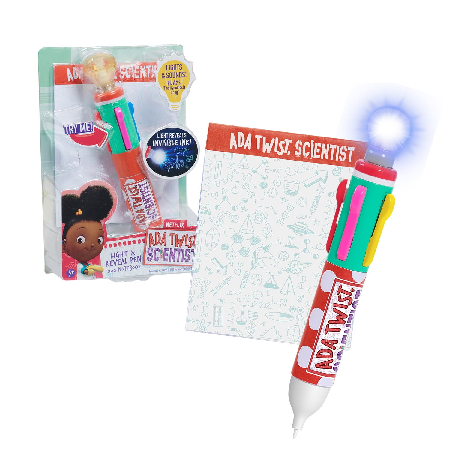 Ada Twist, Scientist Light and Reveal Pen with Invisible Ink, Lights Up and Plays the "The Hypothesis Song", Accessory for Scientist Dress-Up Set,  Kids Toys for Ages 3 Up, Gifts and Presents
