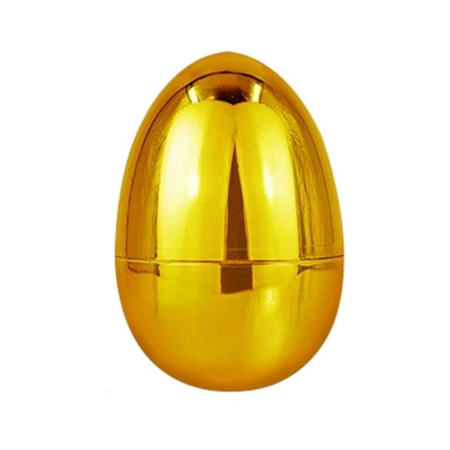 relevantes de la cesta de pascua huevo de oro huevo de pascua de plástico llenado sorpresa juego de huevos de pascua huevo de juguete para niños cesta de llenado de juguete snacks relevantes de la ces Huevo de Pascua dorado de plástico, vista frontal centrada con cierre a presión en la mitad y acabado brillante reflectante, 6 x 4.3 x 4.3 cm; apto para rellenar con juguetes o golosinas como relleno de canasta de Pascua.