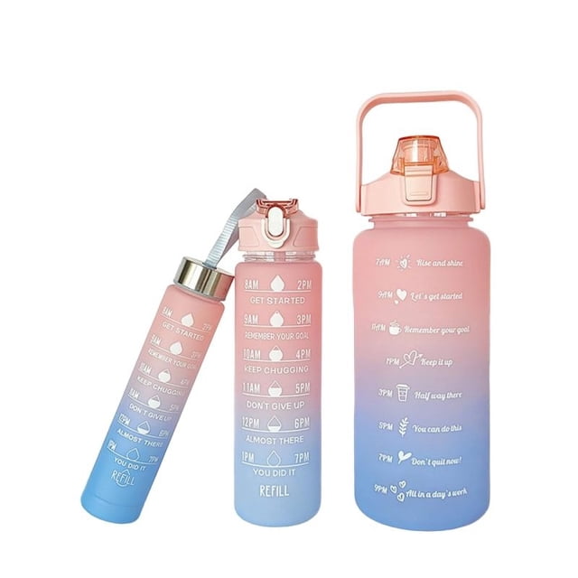 Juego de 3 botellas de agua sin BPA de 64 oz, 32 oz y 16 oz. Diseño motivacional con asa y pajita. Mantente hidratado e inspirado