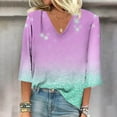 thumbnail image 2 of 3/4 Sleeve Tops for Womens Dressy Casual Business Work Blouses Floral Printed V Neck Tshirts Fashion Summer Top Elegant Going Out Tunic Basic Tees Boho Beach Vacation Shirts Outfits, 2 of 5