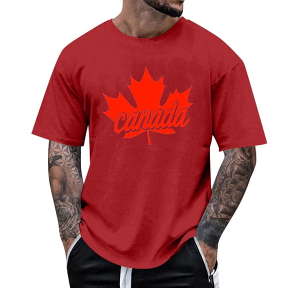 COSFO Independence Day Mens T-Shirts Short Sleeve Patriotic Canada Graphic Tees Loose Fit Crew Neck Summer Tops