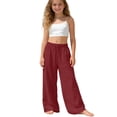 thumbnail image 3 of Lovzfmll Girl's Pants, Linen Drawstring Wide Leg Loose Fit with Pockets, Casual Pants for Little Girls 7-8 Years, 3 of 10