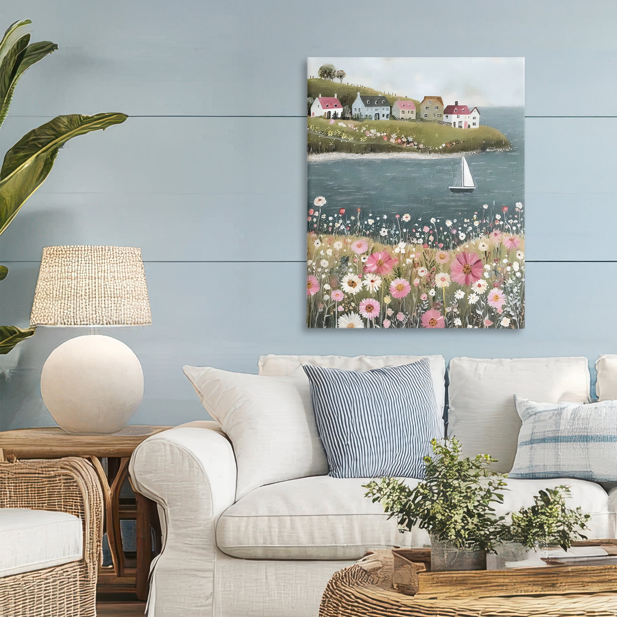 Stupell Industries Pink Meadow & Sailboats Canvas Wall Art, design by Riley B