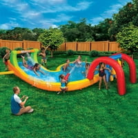 Banzai Water Park Inflatable Water Slide Summer Backyard Splash Zone Pool with Aqua Gun Blaster Cannons