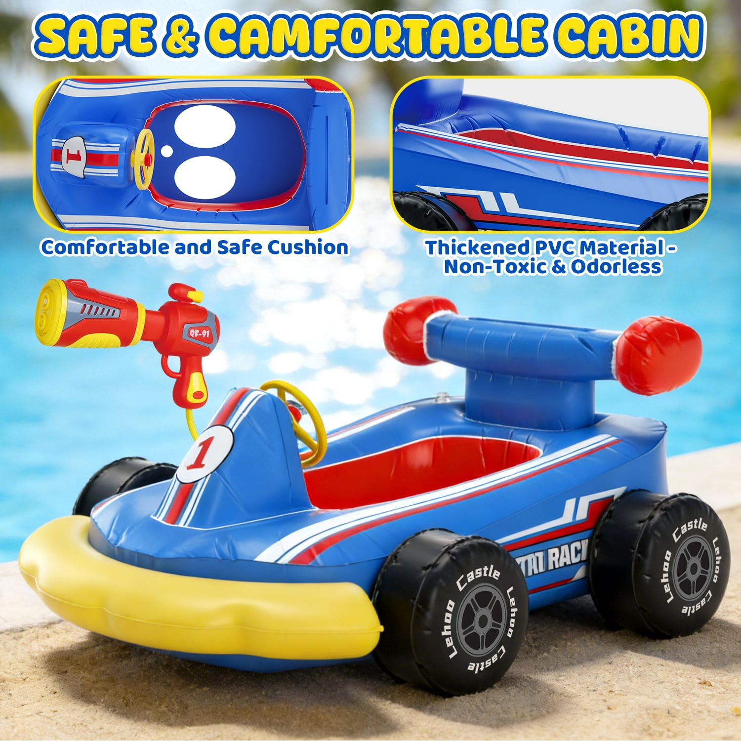 Pool Floats for Kids, Toddler Floaties with Water Blaster, Inflatable Ride-on for Boys Girls Age 3-8, Swimming Pool Toys, Outdoor Games, Water Toys