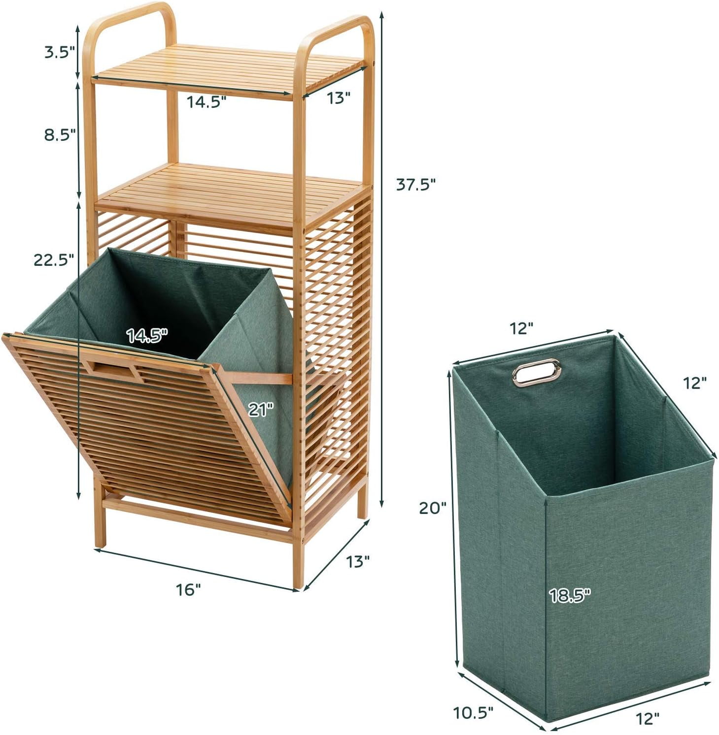Favory Laundry Hamper Tilt-Out Laundry Linen Hamper Bamboo Freestanding Clothes Basket W/Shelf & Removable Liner, Storage Laundry Shelf for Bathroom Living Room Bedroom, Natural