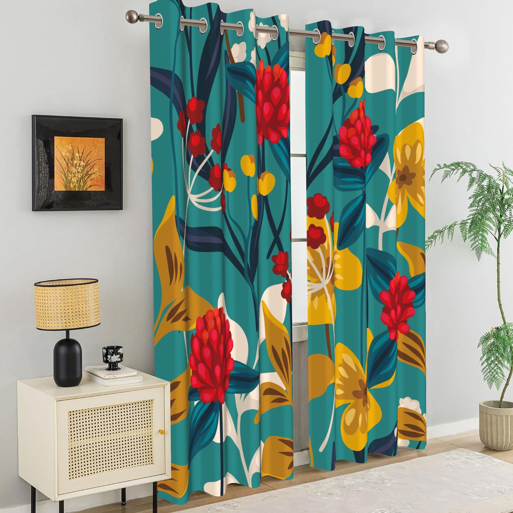 Dashan Boho Floral Blackout Curtains for Living Room,Farmhouse Blue Window Drapes for Bedroom,52x84 Inch,2 Panels
